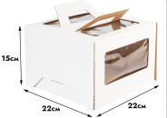 Гофрокартон 22х22х15см (Коробка д/торта, пироженных; с ручками и окнами, белая) / 25шт от прямого поставщика Фабрики сладкого декора tdfsd.ru

